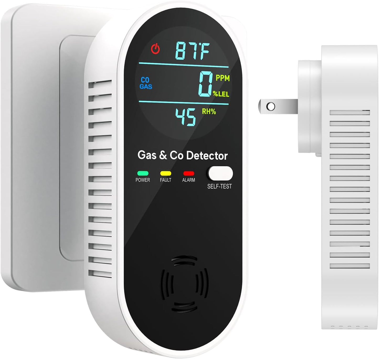 4-in-1 Gas & CO Leak Detector with Temp & Humidity | Plug-In