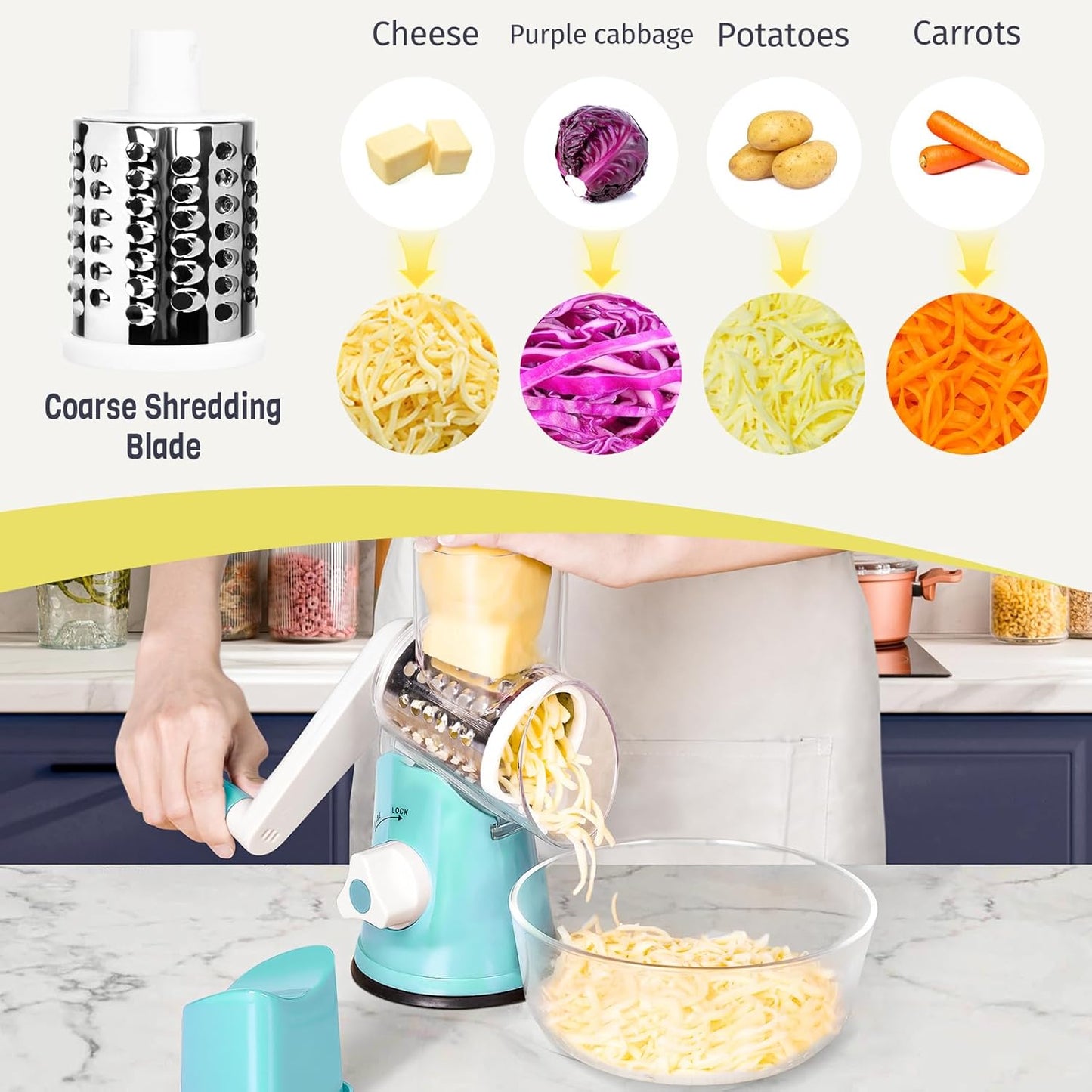 5-in-1 Rotary Cheese Grater – Fast, Easy & Mess-Free