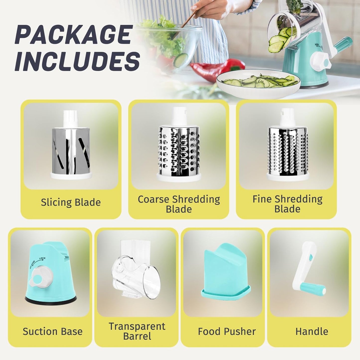 5-in-1 Rotary Cheese Grater – Fast, Easy & Mess-Free