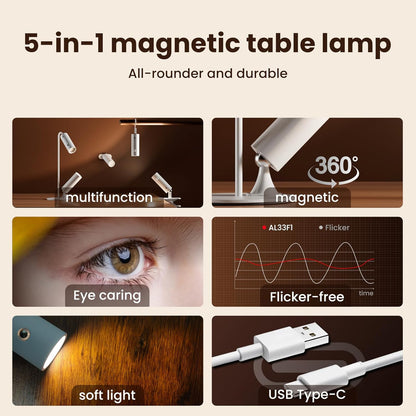 4-in-1 Cordless Rechargeable Desk Lamp with Clamp