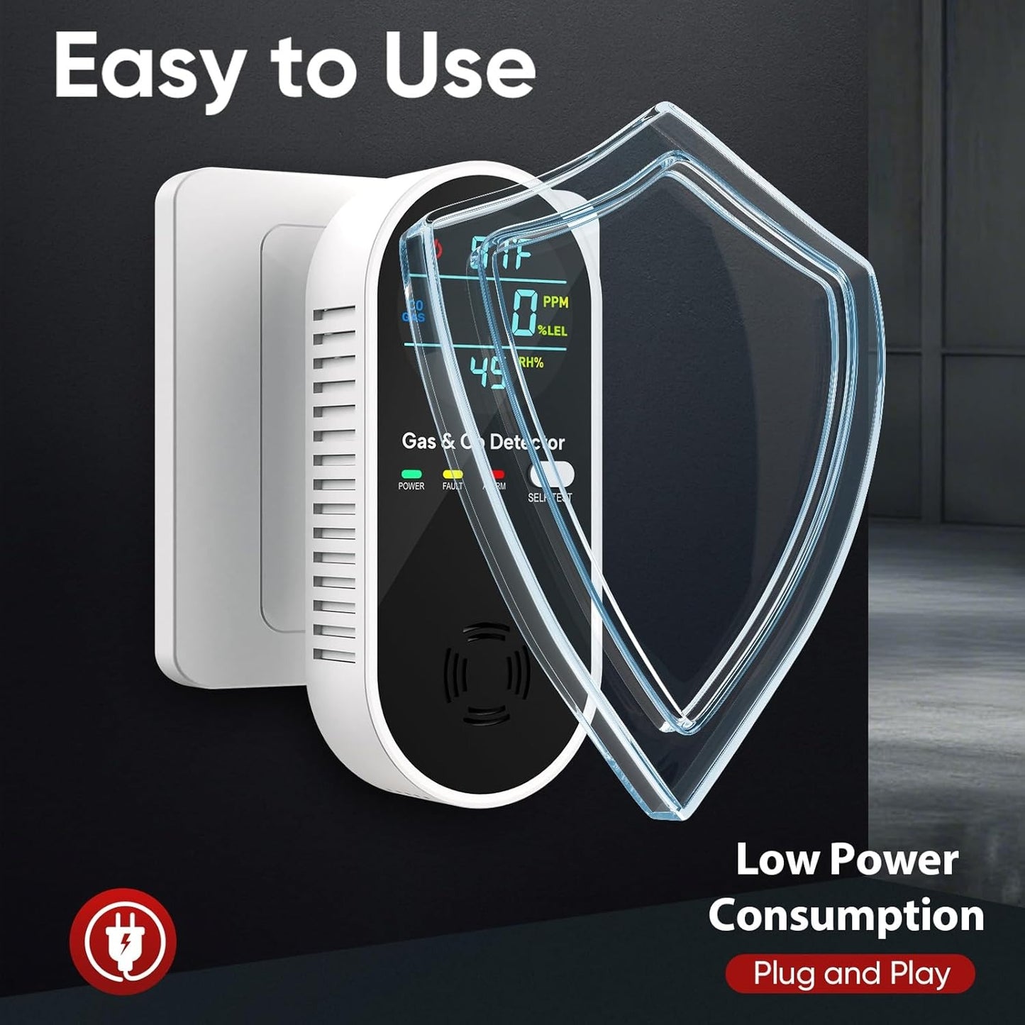 4-in-1 Gas & CO Leak Detector with Temp & Humidity | Plug-In