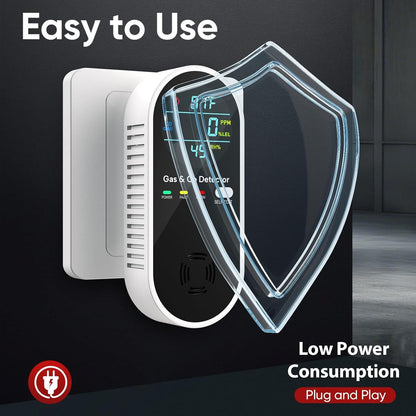 4-in-1 Gas & CO Leak Detector with Temp & Humidity | Plug-In