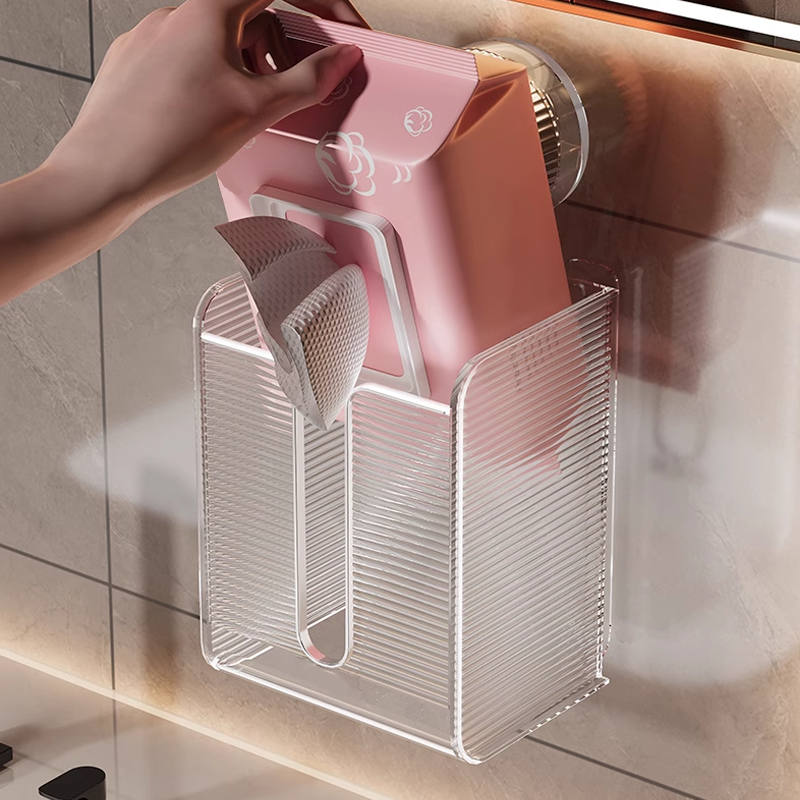 🔥Wall Mounted Suction Cup Transparent Tissue Organizer