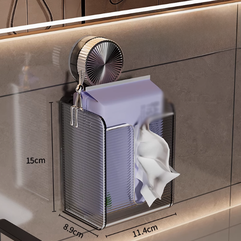 🔥Wall Mounted Suction Cup Transparent Tissue Organizer